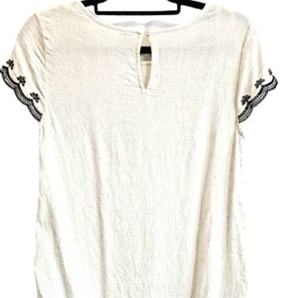 VÉRO Off White Woven Black Embroidered Detailed Short Sleeve Tee Blouse Top 8 - Picture 6 of 6
